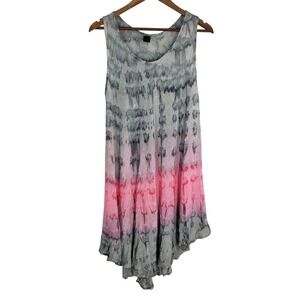 Zury Womens Tie‎ Dye Handkerchief Hem Tunic Swim Cover Pink Grey Gold Metallic